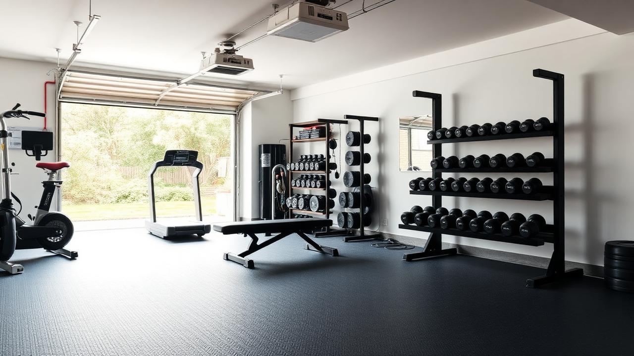Salle de sport à domicile aménagée dans un garage